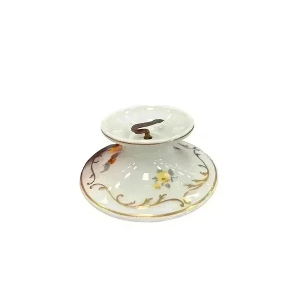 Union T Porcelain Candle Holders Floral Gold Detailing Pair Antique circa 1920 - Picture 2 of 6